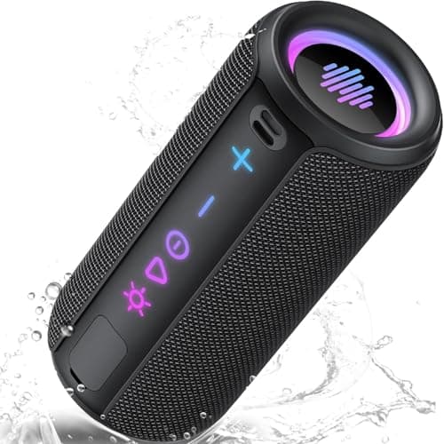 TIMU Portable Bluetooth Speaker, Powerful Sound Wireless Speaker: Boost Bass, Bluetooth 5.4, 12H Playtime, 8 RGB Modes, IPX7 Waterproof, TWS Pairing, Beach/Vacation Essentials, Gift Ideas（Black）