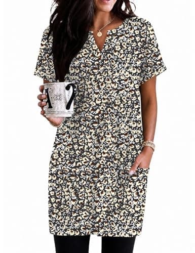 Rapbin Womens Short Sleeve Tops Tunic Pullover for Women with Leggings Long T Shirts for Women Loose Fit with Pockets S
