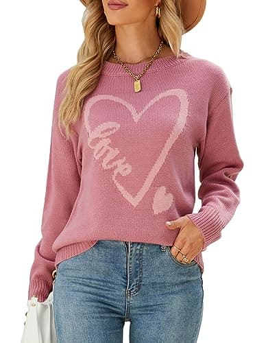Women's Cute Big Heart Sweater Long Sleeve Crewneck Pullover Knit Sweaters