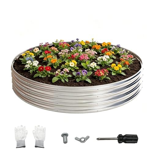 PROWORX 60 Inch Outdoor Fire Pit Ring, Round Galvanized Portable Fire Pit for Camping, Metal Galvanized Raised Garden Bed for Outside, Backyard, Vegetables, Fruits, Flowers