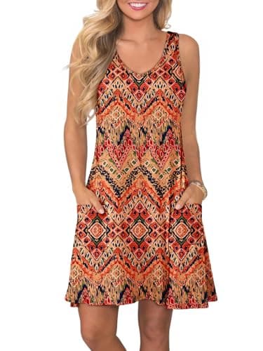 ATHMILE Womens Summer Dresses V Neck Sleeveless Tank Sundresses Beach Vacation Casual Clothes with Pockets