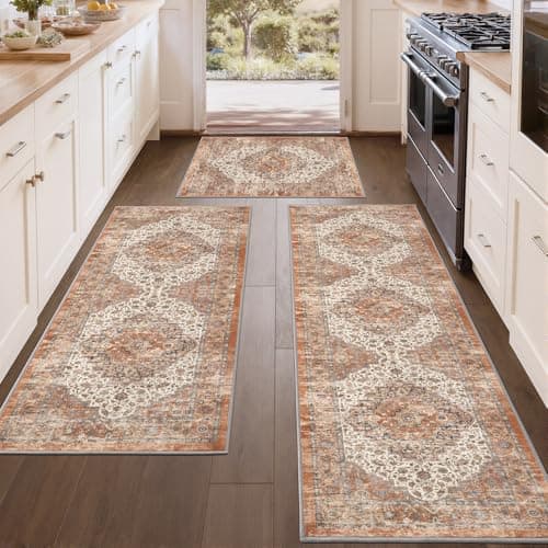 Color&Geometry Vintage Ultra Thin Machine Washable Kitchen Rugs Sets of 3