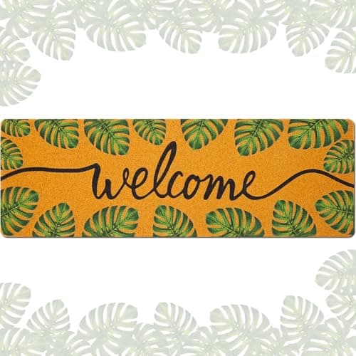 Ninehaoou Large Summer Doormat 48''x16'' Tropical Palm Leaves Front Door Mat Long Non-Slip Floor Mat, Boho Tropical Green Decorative Rug for Holiday, Front Door, Entryway, Home, Outdoor
