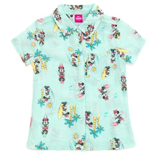 Disney Minnie Mouse Big Girls Hawaiian Button Down Dress Shirt 10-12