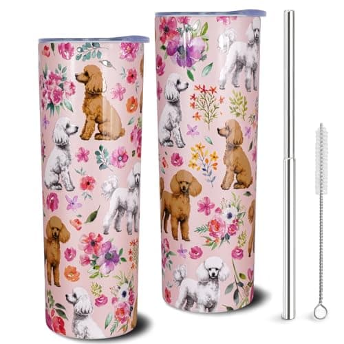 solid can Poodle Tumbler Poodle Gifts 20 OZ 3D-Printed Insulated Cup Dog Lover Gift Travel Mug with Dogs Patterns and Vintage Florals(One Tumbler Included)