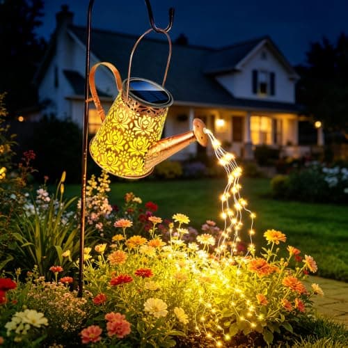 Anordsem Solar Watering Can Lights: Metal Lotus Lantern Outdoor with Hook - Waterproof Garden Art Hanging Decoration for Yard Patio Lawn - Christmas Birthday Gifts for Women Mom Grandma