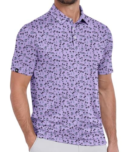 ZITY Mens Print Polo Shirts Short Sleeve Moisture Wicking Shirts for Men Golf Tennis Daily Casual Collared T-Shirt Purple 3XL