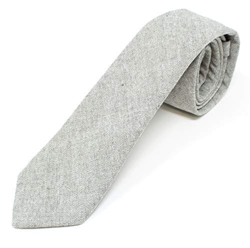 Proper Materials Men's Chambray Cotton Skinny Necktie Tie Textured Distressed Style - Olive