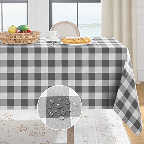 Softalker Gingham Tablecloth Rectangle, Grey and White, 60 x 102 Inch