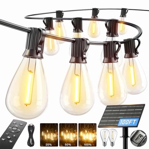 Sikitul 100FT Solar String Lights Outdoor Waterproof, 35+1 LED Solar Powered Lights with Remote Control, 3 Light Modes & Dimmable, USB-C Charging for Patio, Backyard, Garden, Camping