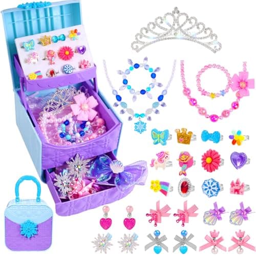 PinkSheep Princess Kids Jewelry for Girls: Toddler Dress Up Unicorn Toy Set