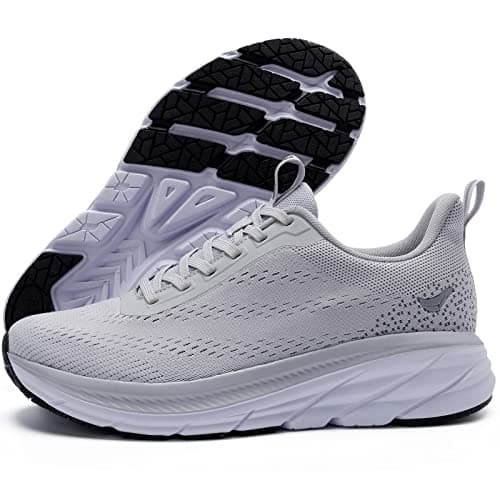 Grand Attack Road Running Shoes for Men with Superior Cushioned Comfort Lightweight Mens Walking Shoes Non-Slip Breathable Athletic Tennis Cross-Training Shoes Rugby Sneakers Grey Size 8