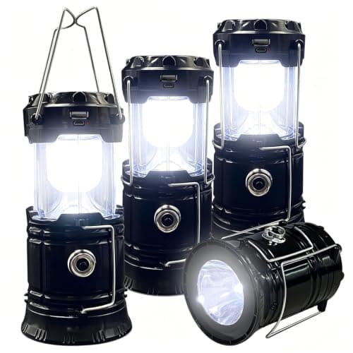 Collapsible Portable LED Camping Lantern XTAUTO Lightweight Waterproof Solar USB Rechargeable LED Flashlight Survival Kits for Indoor Outdoor Home Emergency Light Power Outages Hiking Hurricane 4-Pack