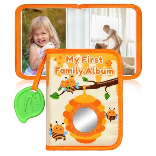 BOHEMIABY My First Photo Album for Baby, 18|4x6" Baby Photo Book with Soft Cloth Cover & Safety Mirror, Toddler Baby Family Photo Book for Newborns Baptism Birthday Gifts, Yellow Bee