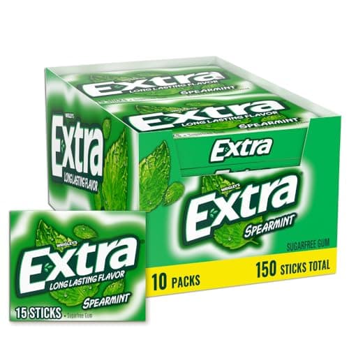 EXTRA Gum Spearmint Sugarfree Chewing Gum Bulk, 15 Count, 10 Pack