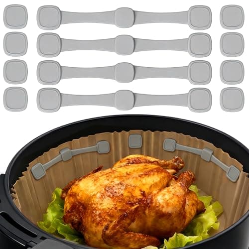12Pcs Air Fryer Magnets Silicone Buckle for Holding Parchment Paper Liners, Upgraded High-Temp Resistant Air Fryer Accessories Locks Disposable Liners Safely (Gray)