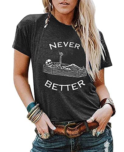 Halloween Shirts for Women Never Better Skeleton Shirt Spooky Season Tee