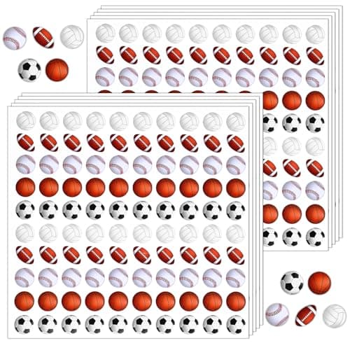 Nogeqi 1000 Pcs Mini Sports Balls Stickers for Kids, Small Baseball Basketball Soccer Volleyball Football Stickers, Mini Sport Sticker for Kids Boys Themed Party Favor Birthday, 0.6in