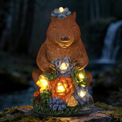 Ayadon Solar Capybara Garden Statue with Flower LED Lights, Resin Capybara Garden Decor, Outdoor Statue, Patio, Yard, Pond, Lawn Ornaments, Unique Capybara Gifts for Mom Women Grandma