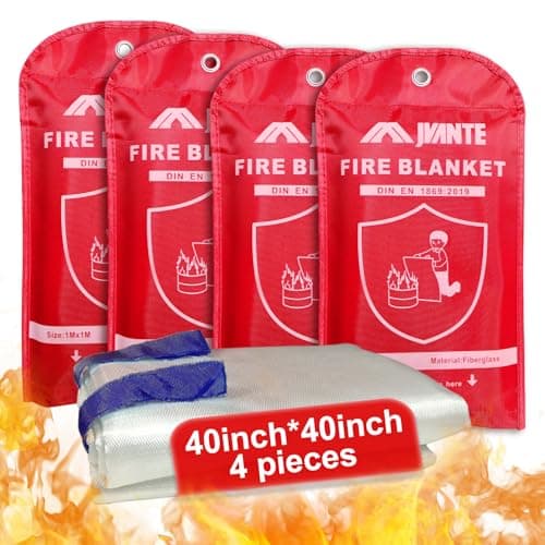 Jvante Emergency Fire Blanket-4 Pack for Home and Kitchen - 40"x40" Fiberglass Fire Blankets for Emergency Survival Safety (1m-4pack)
