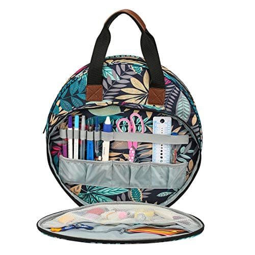 LOOEN Embroidery Project Bag, Embroidery Kits Storage Bag,Multifunctional Bag for Crochet Hooks Embroidery Floss Organizer String Bracelet Kit Sewing Thread Accessories (Blue Leaf)