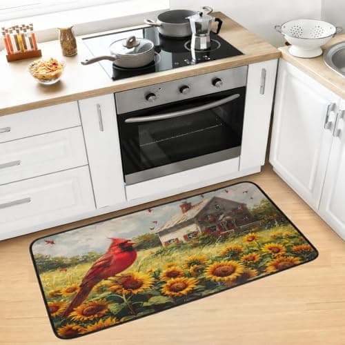 Kitchen Rug Cardinal Sunflowers Farmhouse Kitchen Mat Bathroom Floor Mat Non Slip Doormat Anti Fatigue Carpet 39x20 in
