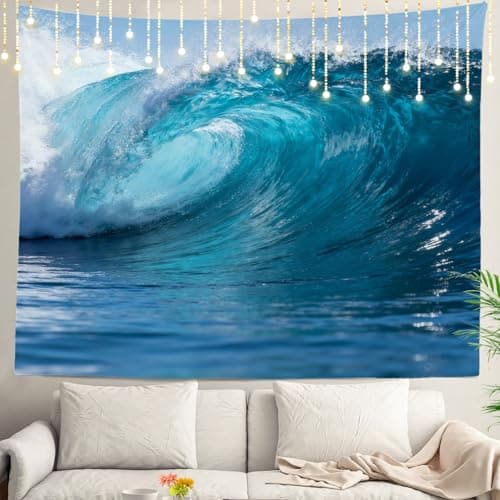 Shrahala Ocean Wave Wall Hanging - Large Psychedelic Surfing Barrel Wave Breaking Tapestry for Bedroom & Living Room (51.2 x 59.1 Inches, Blue 11)