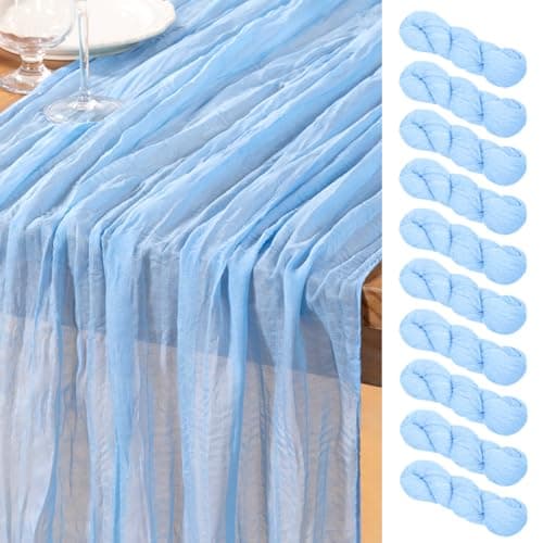 DeZerlor Baby Blue Cheesecloth Table Runners 10 Pack Summer Boho Runners
