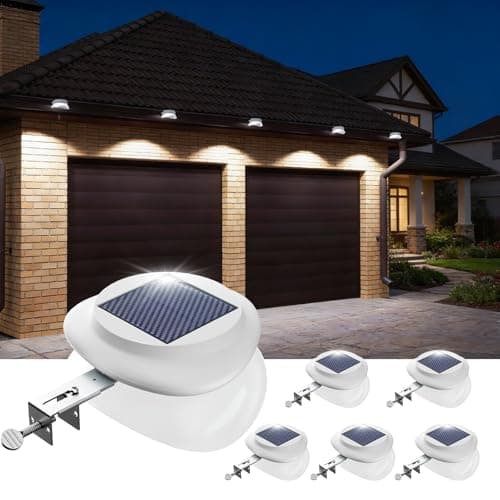 JSOT Outdoor Gutter Light, Bright Solar Fence Lights, Waterproof Lighting for Patio Eaves Pathway Garden Garage Stairs Wall 2 Installations Methods - Cool White, 6 Pack-White lampshade