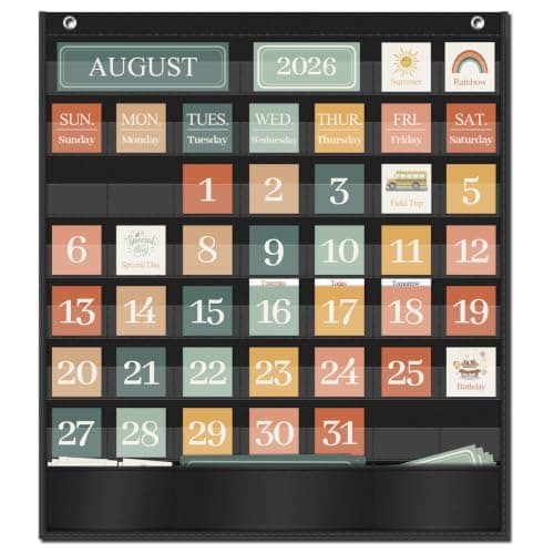 Godery Boho Calendar Pocket Chart for Classroom Cards Add-On School Supplies Teacher Decorations Bulletin Board Pre-K To 6th Grade, Black-2