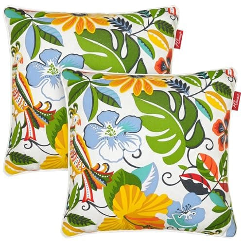 Pcinfuns Pack of 2 Outdoor Throw Pillows,18x18 Inch All-Weather Water-Resistant Patio Pillows with Inserts,Decorative Pillows for Patio Furniture,Couch,Sofa,Poolside,Flower Bird