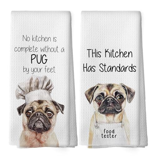 shiviody Dog Kitchen Towels - Pug Gifts Dish Towel, Dog Lovers Gifts Funny Dish Towels with Sayings Decorative Absorbent Dishcloths Hand Towel Set of 2 for Kitchen Decor 16x24 Inches