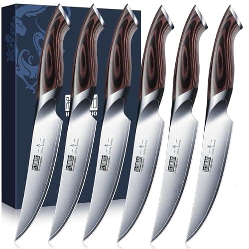 HOSHANHO Steak Knives Set of 6, 4.5 Inch Non Serrated Steak Knife Set