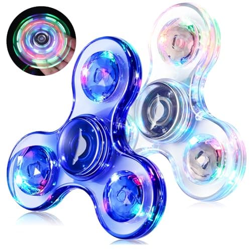 WELLVO LED Fidget Spinner for Kids Adults 2Pcs, Light up Sensory Fidget Toys for Kids 4-8 8-12 Anxiety Stress Relief, Classroom Prizes Glow in The Dark Hand Spinner Boys Girls Birthday Gifts