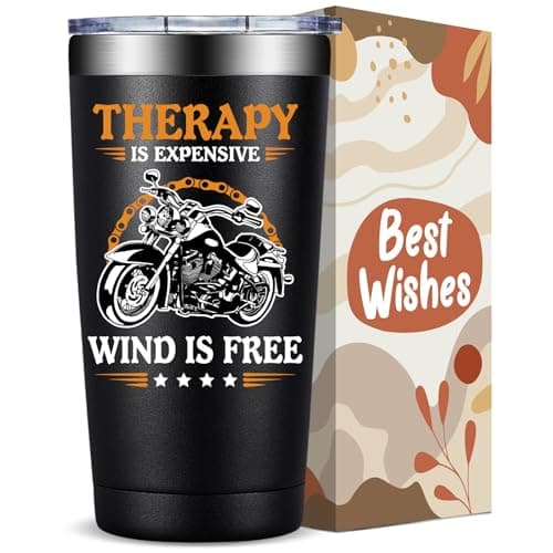 Fufandi Therapy Is Expensive Wind Is Free Motorcycle Gifts Tumbler, Motorcycle Gifts for Men - Christmas Fathers Day Gift for Motorcycle Lovers, Dad, Boyfriend - Tumbler Cup 20oz