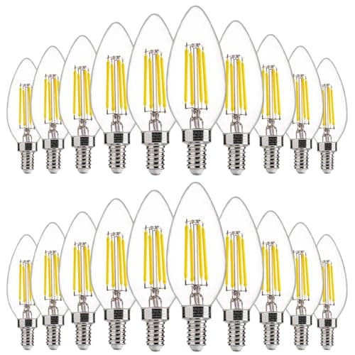 FLSNT 60W Equivalent LED Chandelier Light Bulbs, E12 Base, Clear B11 LED Filament Candelabra Bulbs, 5000K Daylight, 500LM, 20 Pack, Non-Dimmable, CRI82