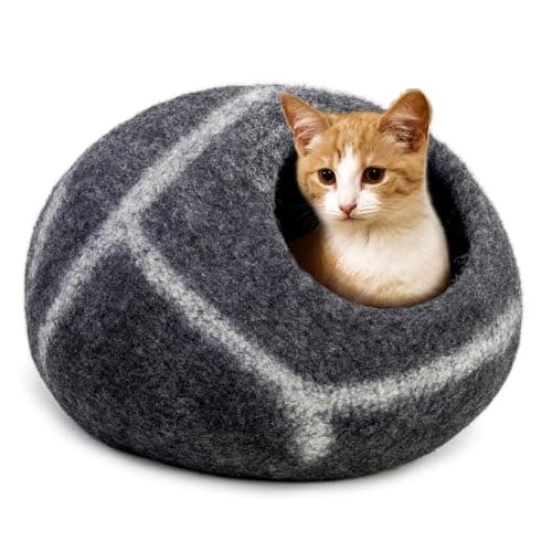 Woolygon Premium Felt Cat Cave Bed – Wool Kitty Beds Handcrafted Kitten Caves Bed for Indoor Cats - Made from Merino Wool, Foldable Cat Hideaway Covered Cat House Pod (Hide & Seek)