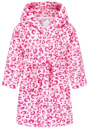 CJMJXPH Toddler Robes for Girls Toddler Bathrobe with Hood Pink Leopard 2-3T