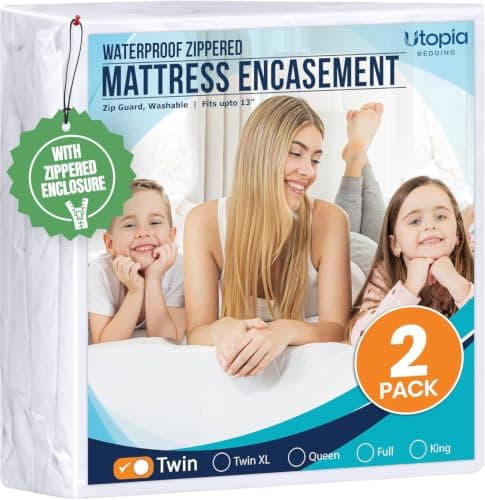 Utopia Bedding Mattress Protector Zippered Twin Size (Pack of 2), 100% Waterproof Bed Bug and Dust Mite Proof Mattress Encasement, Absorbent 6 Sided Mattress Cover