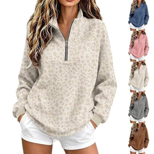 Leopard Hoodie For Women Half Zipper Lightweight Pullover Sweatshirt