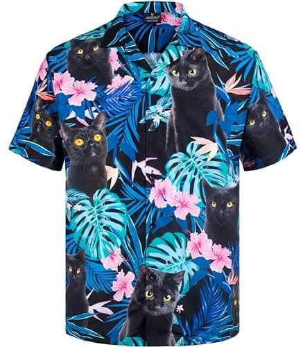 MIKENKO Funny Hawaiian Shirt for Men Black Cat Button Down Shirt Men Summer Short Sleeve Button Up Shirts for Men