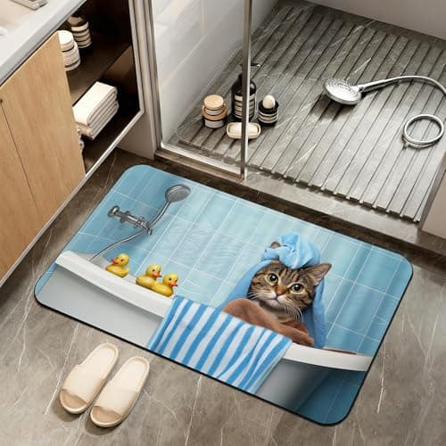 ZTHLL Bath Mat, Cute Cat Bathroom Rugs,Quick-Drying Non-Slip Rubber Bath Mats Bathtub Absorbent Diatomaceous Earth Mat for Bathroom Home Decor 17"x29.5"