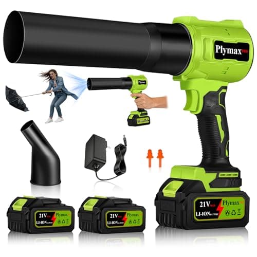 Plymax Cordless Leaf Blower, 800,000 RPM Electric Handheld Leaf Blower, Leaf Blower Cordless with 2×4.0Ah Batteries & Charger,Snow Blowers with 2-Nozzles for Patio,Lawn Care,Dust,Snow & Car Drying