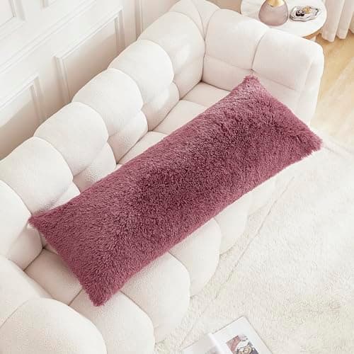 Uhamho Body Pillow Cover Large Fluffy Shaggy Lumbar Full Body Pillowcase 21 x 54 Inches Soft 1 Pack Modern Home Decorative Zipper Closure, Dusty Rose