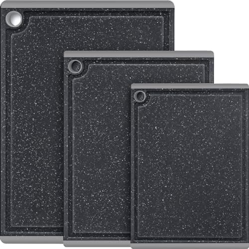 Kikcoin Plastic Cutting Boards for Kitchen, 3-Piece Large Cutting Board Set Dishwasher Safe Chopping Boards with Non-slip Feet and Juice Grooves, Light Gray