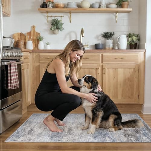 EISUROM Washable Non-Slip 2x4 Runner Rug - Neutral Kitchen Runner Rug with Soft Low-Pile Texture Modern Entryway Floor Mat for Bathroom Living Room Bedroom Hallway Dorm Office (Bluegrey, 2x4)