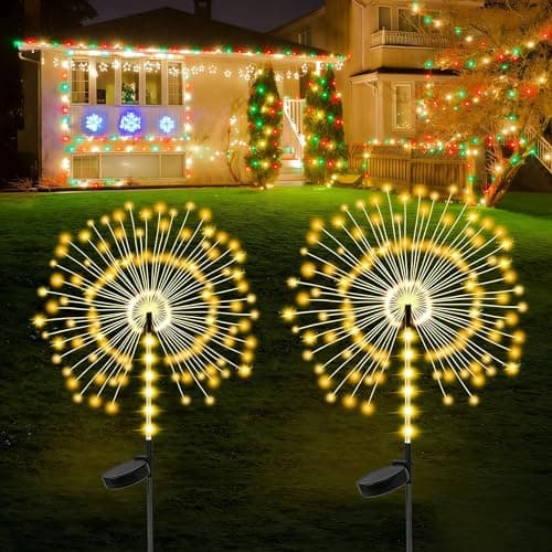 2 Pack Solar Firework Lights Outdoor, Garden Decor,Warm White