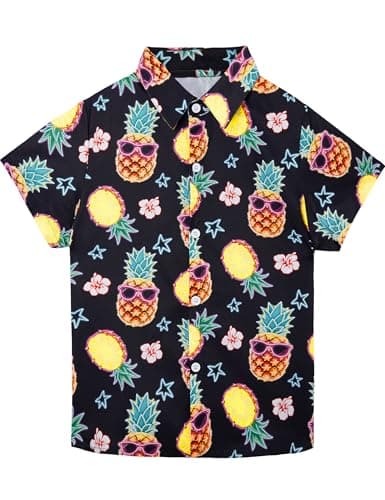 EoBeKee Boys Hawaiian Shirt Kids Button Down Hawaii Beach Tops 5-14 Years