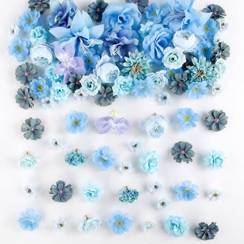 AevrBlos 80Pcs Blue Silk Flower Heads 1-5" Assorted for DIY Crafts & Decor