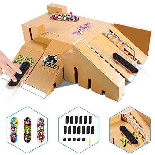Fingerboard Skate Park Kit with 3 Finger Skateboards & 8 Skatepark Ramps